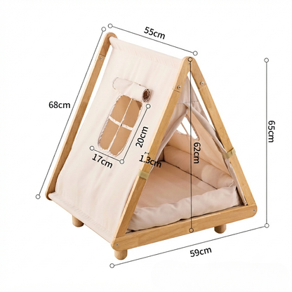 Caseta Calma para Gatos y Perros Pequeños con Cama Acolchada — Madera Natural y Tejido de Algodón