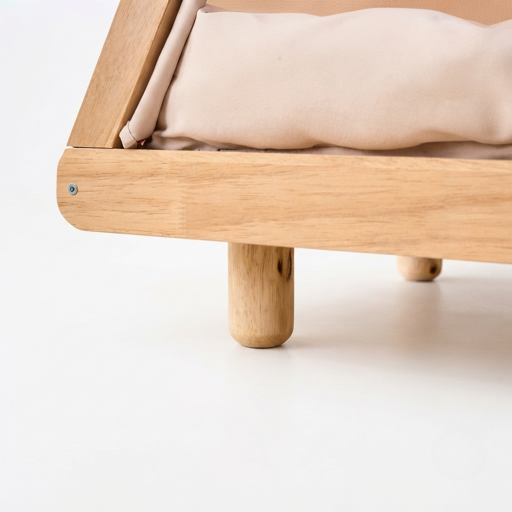 Caseta Calma para Gatos y Perros Pequeños con Cama Acolchada — Madera Natural y Tejido de Algodón