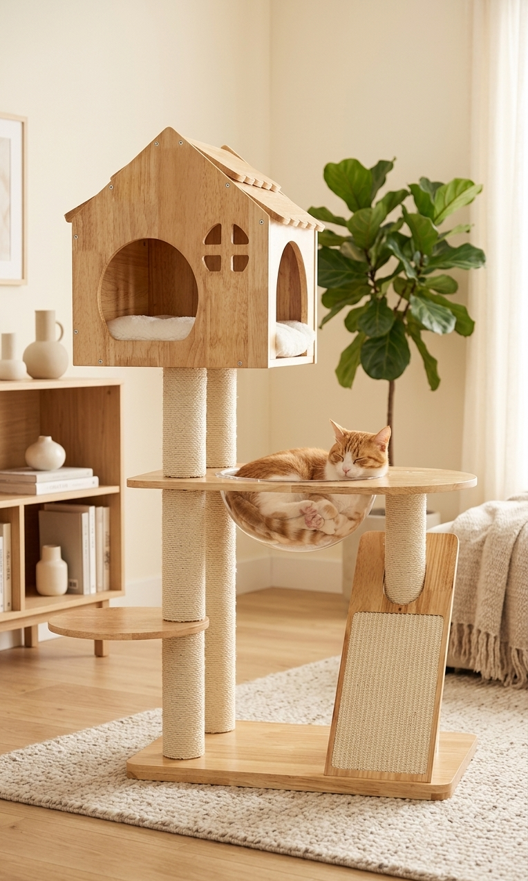 Torre NIDO para Gatos con Casita de Madera